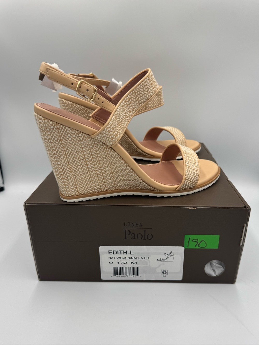 Linea Paolo Edith-L Women’s Raffia Wedge Sandals Natural Beige Size 9.5